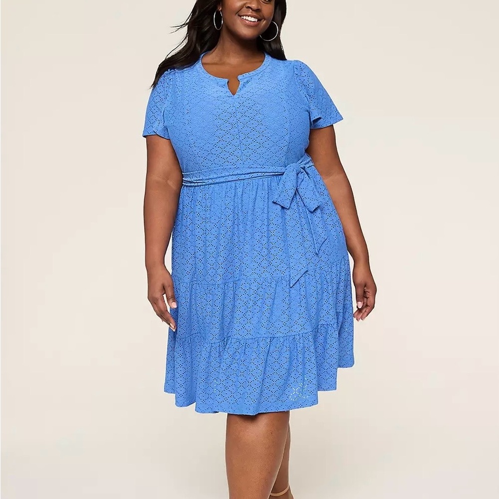 Lane Bryant Coastal Classic Knit Eyelet Split Neck Dress Size 26